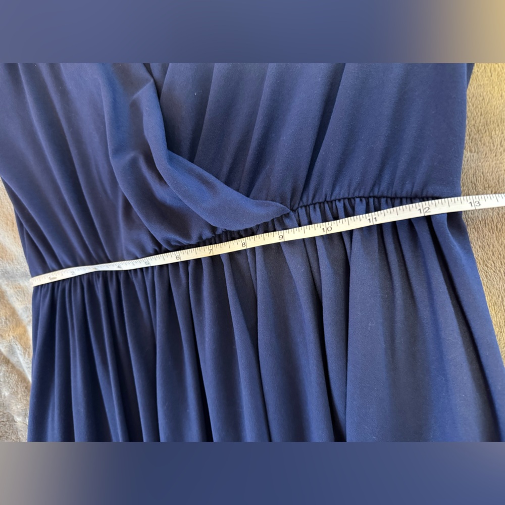 Zenana Large Blue V-Neck Dress with Stretch Waist. PTP 16” - Picture 3 of 7